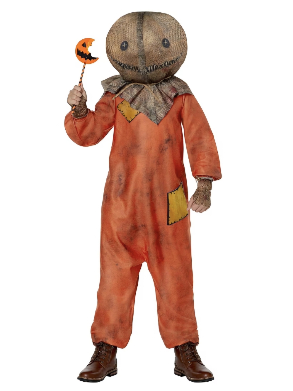 SAM. Orange Burlap-Head Scarecrow Kids Costume #1351